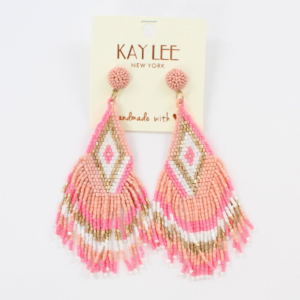 KAYLEE Seed Beaded Beautiful Pink Southwest Tribal Post Earrings Made ❤️ India